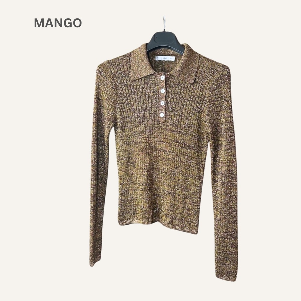 Mango Metallic Gold Knit Top - M - Shine at work or dress it up for a night out!